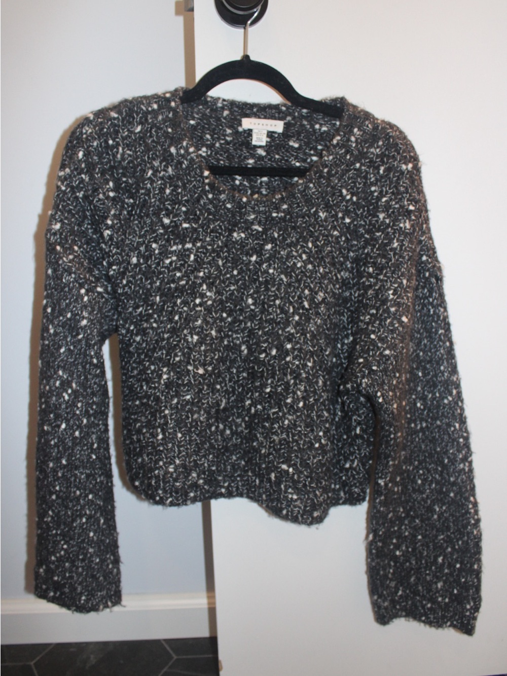 Topshop Charcoal Grey White Marled Twist Yarn Chunky Knit Crop Sweater Small